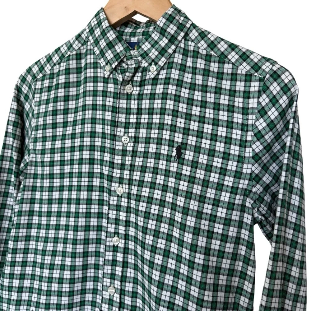 Ralph Lauren Boys Green Checkered Long Sleeve Button-Up Shirt M Casual Flannel
